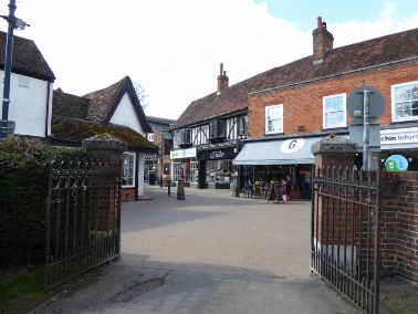 View of Hitchin from the gateway to St Mary's Church.